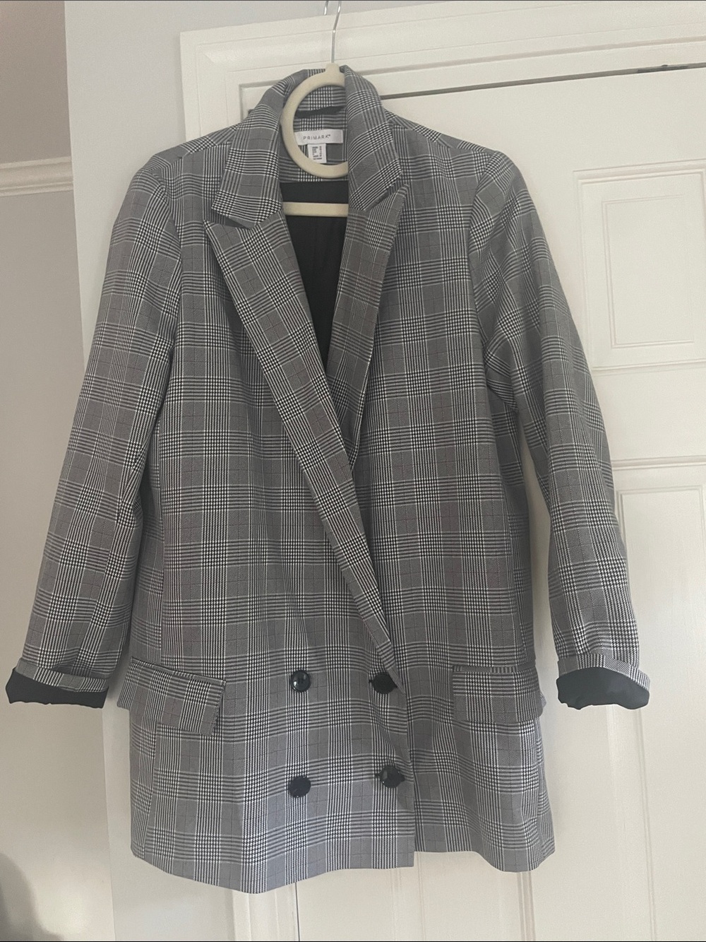 Primark Gray Plaid Double-Breasted Blazer